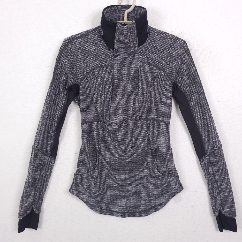Lululemon Kanto Catch Me 1/2 Zip Pullover Womens 2 Black Space Dye Running Top
